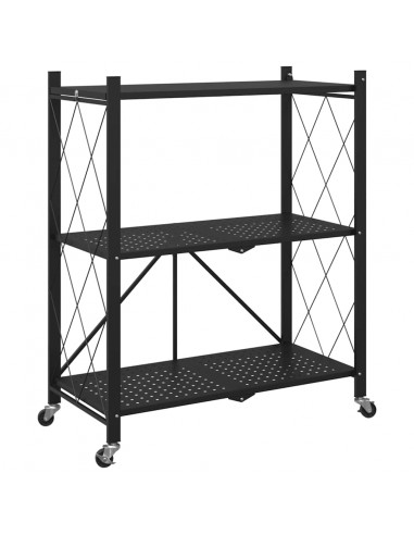 Scaffale Portaoggetti su Ruote Nero 71x34x88 cm in Acciaio