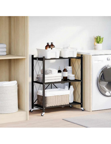 Scaffale Portaoggetti su Ruote Nero 71x34x88 cm in Acciaio