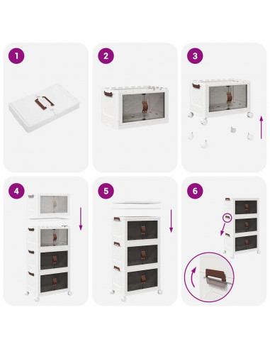 Scatola Portaoggetti con Ruote 3 Livelli 28 L 48,5x29,5x86 cm