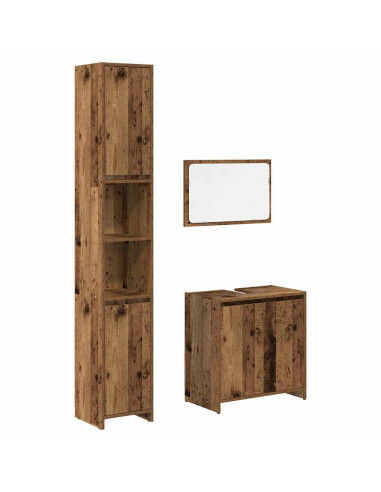 Set Mobili da Bagno 3 pz Legno Antico in Legno Multistrato