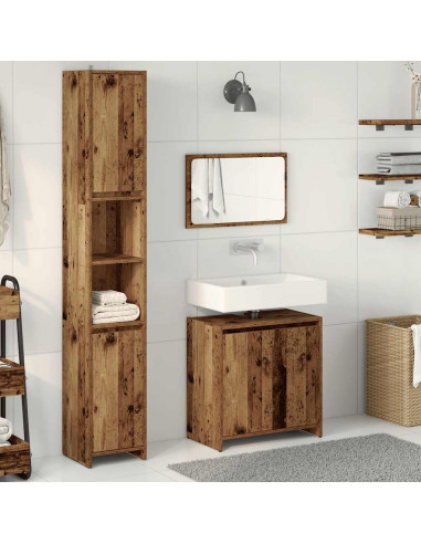 Set Mobili da Bagno 3 pz Legno Antico in Legno Multistrato