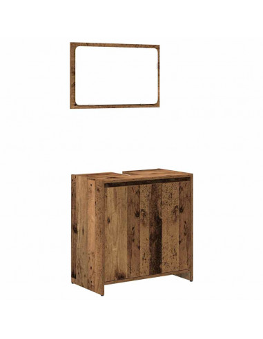 Set Mobili da Bagno 3 pz Legno Antico in Legno Multistrato