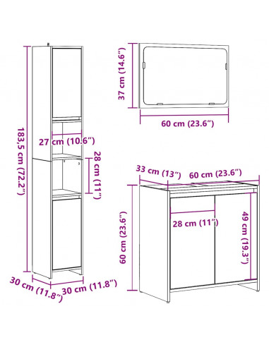 Set Mobili da Bagno 3 pz Rovere Artigianale Legno Multistrato