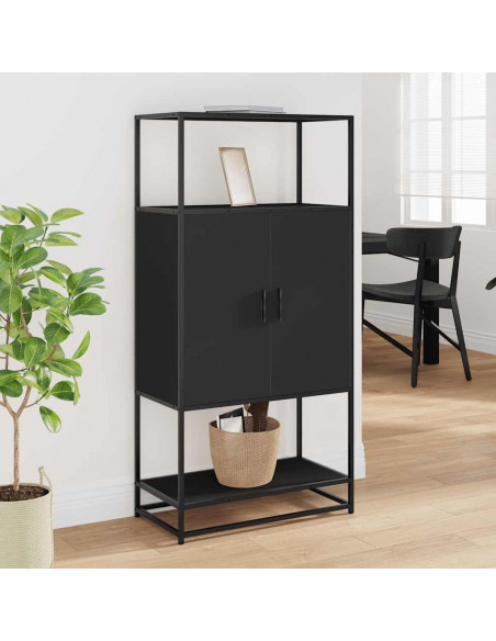 Credenza Nera 68x35x139 cm Legno Multistrato Metallo