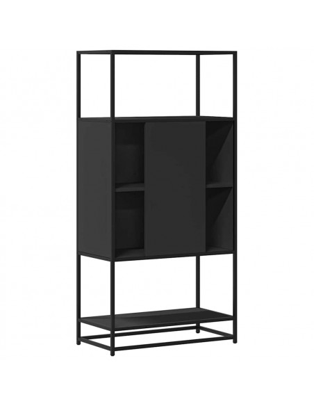 Credenza Nera 68x35x139 cm Legno Multistrato Metallo