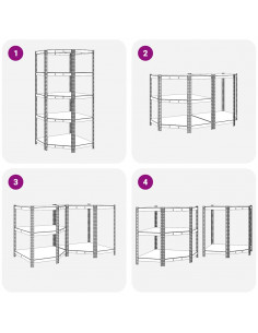 Scaffale Angolare 5 Ripiani Argento Acciaio e Legno Multistrato