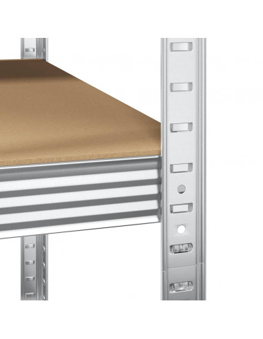 Scaffale Angolare 5 Ripiani Argento Acciaio e Legno Multistrato