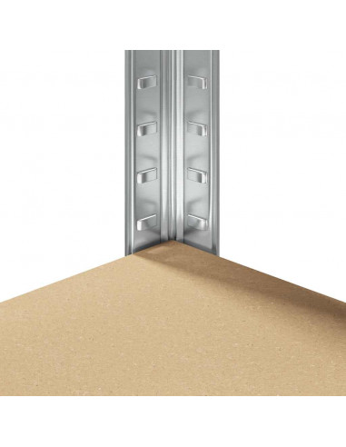 Scaffale Angolare 5 Ripiani Argento Acciaio e Legno Multistrato