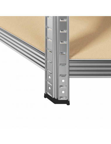 Scaffale Angolare 5 Ripiani Argento Acciaio e Legno Multistrato