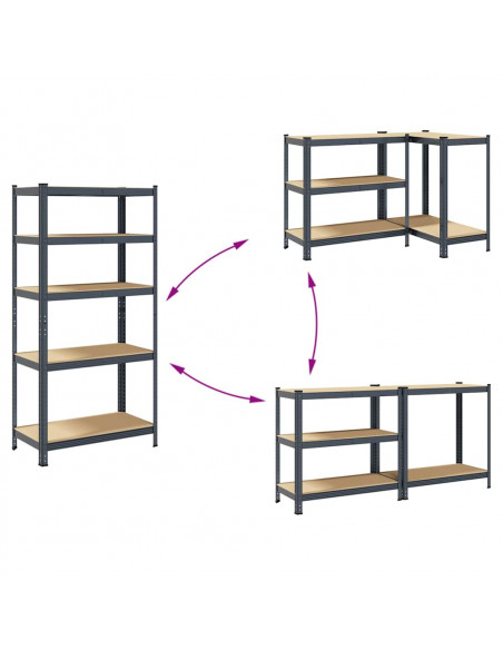 Scaffale Resistente 5Strati Antracite Acciaio&Legno Multistrato