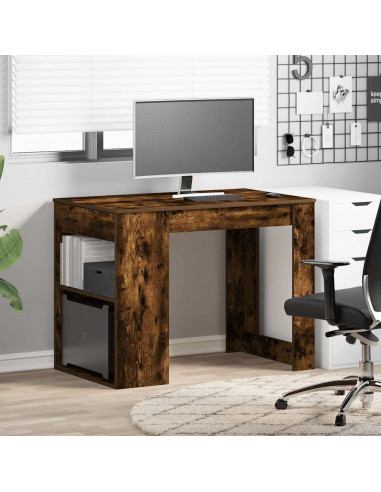 Scrivania con Cassetto e Ripiano Rovere Fumo Legno Multistrato