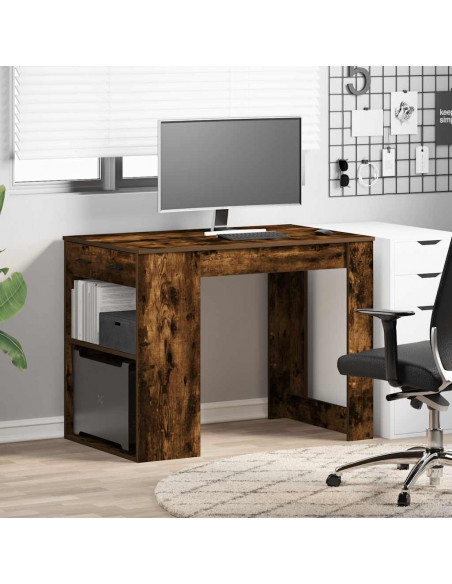 Scrivania con Cassetto e Ripiano Rovere Fumo Legno Multistrato