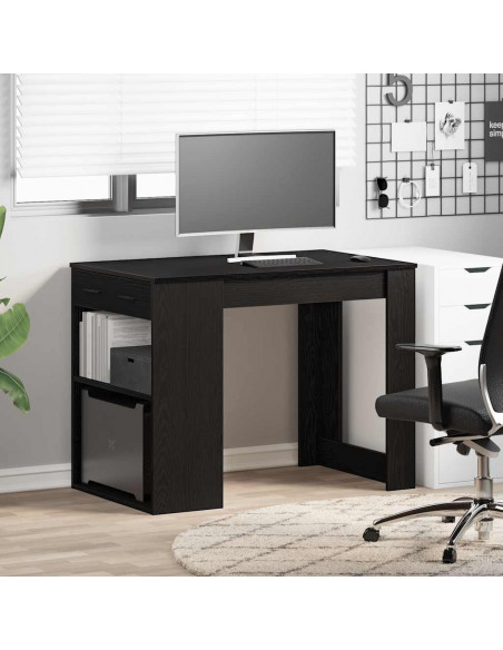 Scrivania con Cassetto e Ripiano Rovere nero Legno Multistrato