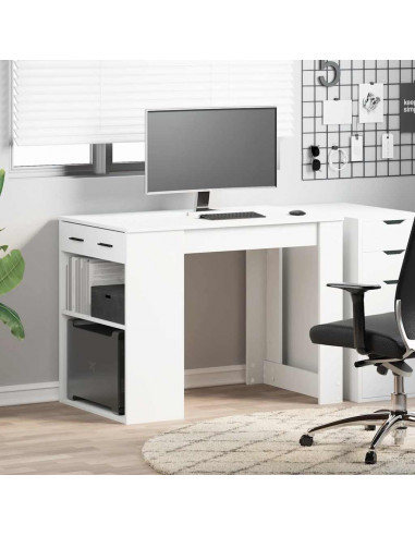 Scrivania con Cassetto e Ripiano Bianca Legno Multistrato