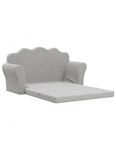 Divano Letto Bambini a 2 Posti Grigio Chiaro in Morbido Peluche