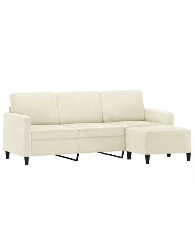 Divano a 3 Posti con Poggiapiedi Crema 180 cm in Velluto