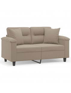 Divano a 2 Posti con Cuscini Tortora 120 cm Tessuto Microfibra