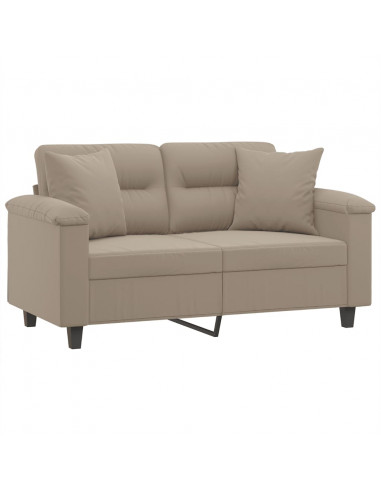 Divano a 2 Posti con Cuscini Tortora 120 cm Tessuto Microfibra