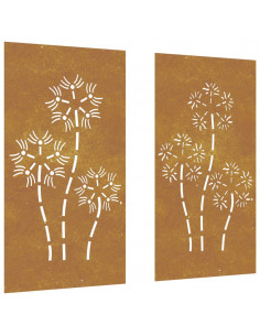 Decorazioni Muro da Giardino 2pz 105x55 cm Fiore Acciaio Corten