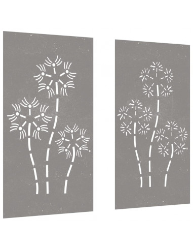 Decorazioni Muro da Giardino 2pz 105x55 cm Fiore Acciaio Corten