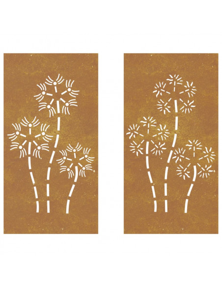 Decorazioni Muro da Giardino 2pz 105x55 cm Fiore Acciaio Corten