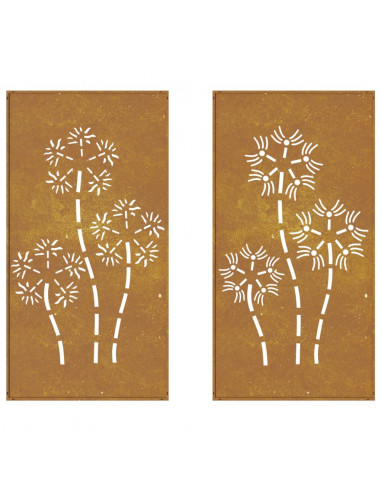 Decorazioni Muro da Giardino 2pz 105x55 cm Fiore Acciaio Corten