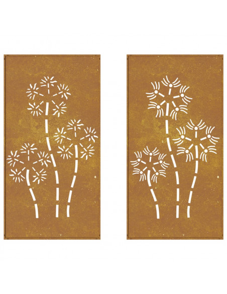 Decorazioni Muro da Giardino 2pz 105x55 cm Fiore Acciaio Corten