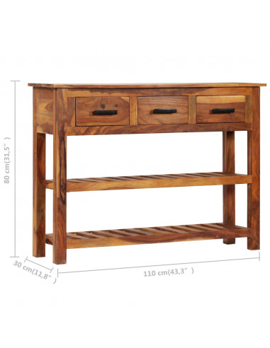 Credenza con 3 Cassetti 110x30x80 cm Legno Massello di Acacia