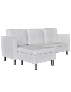 Divano Modulare 3 Posti in Pelle Artificiale Bianco