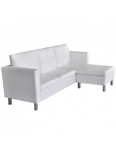 Divano Modulare 3 Posti in Pelle Artificiale Bianco