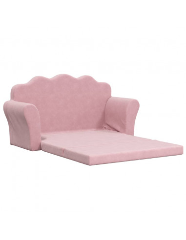 Divano Letto per Bambini a 2 Posti Rosa in Morbido Peluche