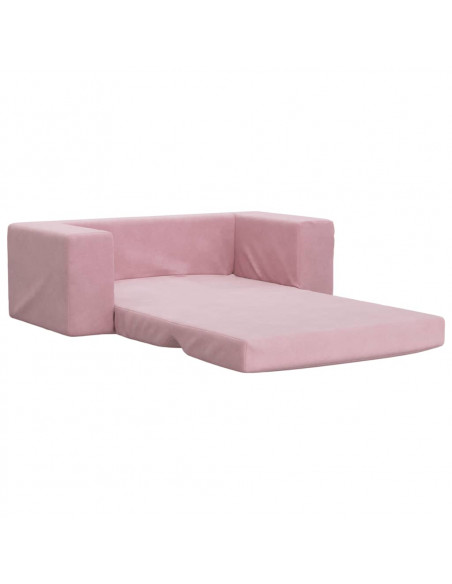 Divano Letto per Bambini a 2 Posti Rosa in Morbido Peluche