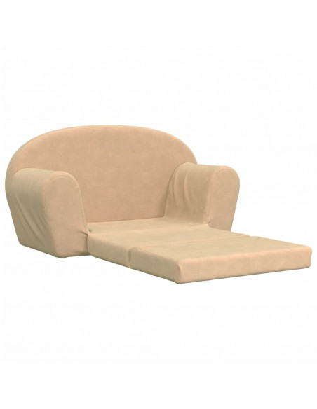 Divano Letto per Bambini a 2 Posti Crema in Morbido Peluche
