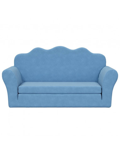Divano Letto per Bambini a 2 Posti Blu in Morbido Peluche