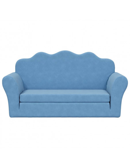 Divano Letto per Bambini a 2 Posti Blu in Morbido Peluche