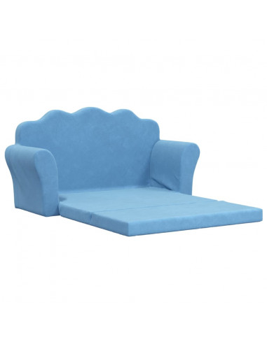 Divano Letto per Bambini a 2 Posti Blu in Morbido Peluche