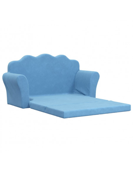 Divano Letto per Bambini a 2 Posti Blu in Morbido Peluche