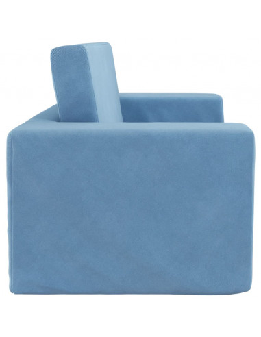 Divano Letto per Bambini a 2 Posti Blu in Morbido Peluche