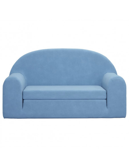 Divano Letto per Bambini a 2 Posti Blu in Morbido Peluche