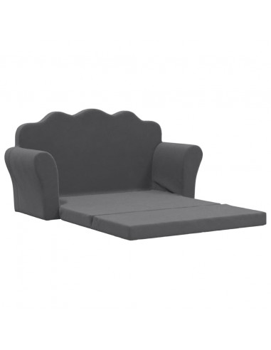 Divano Letto per Bambini a 2 Posti Antracite in Morbido Peluche