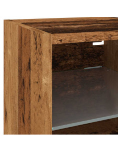 Mobile TV a Parete con Luci LED Legno Antico 30x28,5x30 cm