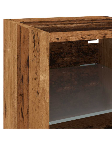 Mobili TV a Parete con Luci LED 2pz Legno Antico 30x28,5x30 cm
