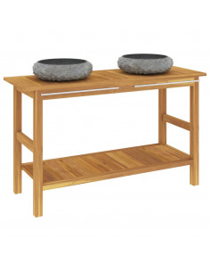 Mobile Vanità Bagno e Lavandini Marmo Nero Legno Massello Teak