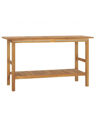 Mobile Vanità Bagno e Lavandini Marmo Crema Legno Massello Teak