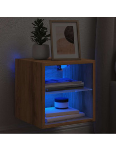 Mobile TV a Parete con Luci LED Rovere Artigianale 30x28,5x30cm