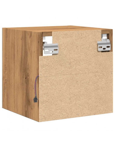 Mobile TV a Parete con Luci LED Rovere Artigianale 30x28,5x30cm
