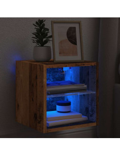 Mobile TV a Parete con Luci LED Legno Antico 30x28,5x30 cm 2