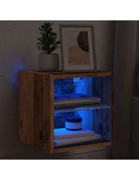 Mobile TV a Parete con Luci LED Legno Antico 30x28,5x30 cm