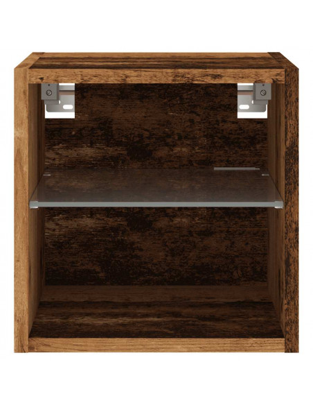 Mobile TV a Parete con Luci LED Legno Antico 30x28,5x30 cm