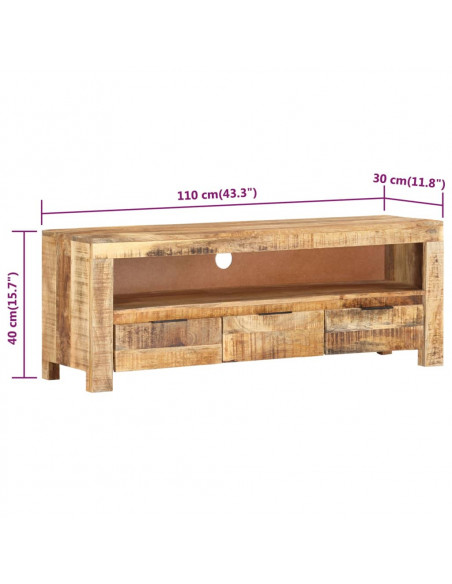 Mobile Porta TV 110x30x40 cm in Legno di Mango Grezzo
